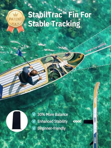 Niphean (Extra Large) Inflatable Paddle Board, SUP for 2+1 People/Family 500lbs Capacity Stand Up Paddle Board with SUP Accessories, StabilTrac Fin Non-Slip Paddleboard for Adults - color: Glass Green