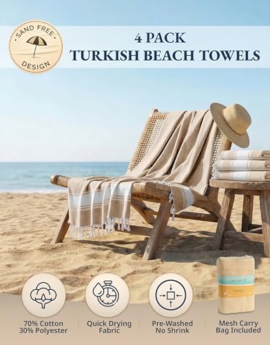 LANE LINEN Beach Towel 4 Pack, Oversized Beach Towels for Adults - Beige - color: 02: Beige, size: Pack of 4