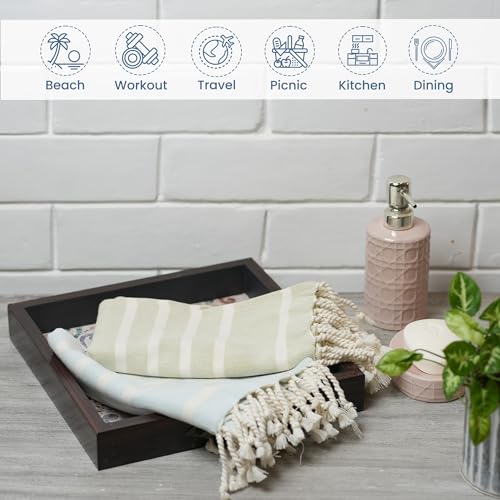 TFLC Turkish Cotton Kitchen & Bath Towels, Set of 2, 40x18”, Green & Blue - color: Green & Blue, size: 40x18" - Set of 2