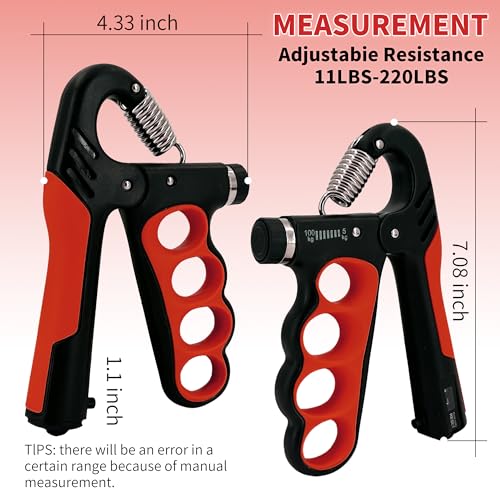 Senston Grip Strength Trainer 2 Pack - Adjustable 11-220Lbs (5-100KG) with Auto Counter, Hand Grip Strengthener, Forearm Exerciser for Athletes, Musicians, Gym, Home, Injury Rehab - color: Red