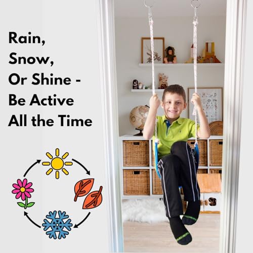 Doorway Swing for Kids Indoor - Trapeze Bar and Gymnastic Rings Combo and Classic Rope Swing for Doorway Gym