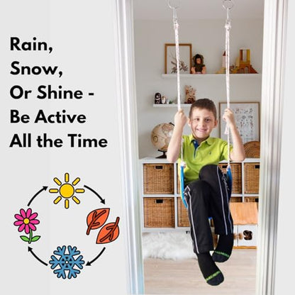 Doorway Swing for Kids Indoor - Trapeze Bar and Gymnastic Rings Combo and Classic Rope Swing for Doorway Gym