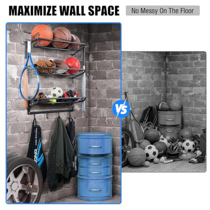 XCSOURCE Sports Equipment Organizer, 3-Tier Wall Mount Ball Storage Rack