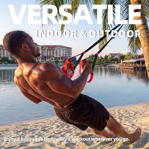 Suspension Straps Trainer with Built-in Door Anchor, All-in-One Bodyweight Training System for Home & Outdoor Use - Quick Setup in 1 Second