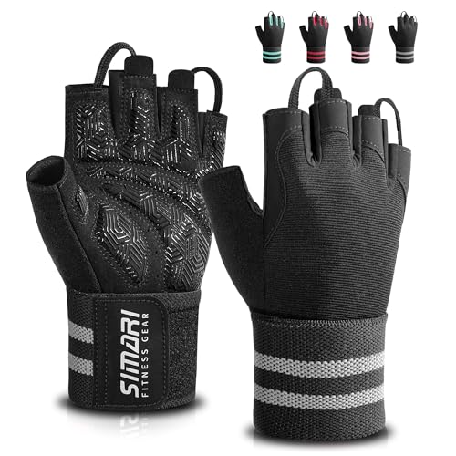 SIMARI Workout Gym Gloves for Men Women, Weight Lifting Gloves with Wrist Wrap Support, SBR Pad Grip for Full Palm Protection, for Exercise, Fitness, Dumbbells, Barbell, Climbing, Fingerless - color: Black, size: Large