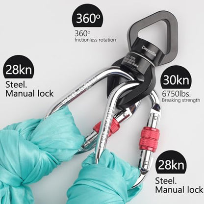 Aerial Silks Hardware Kit 30 KN Swing Swivel Aerial Yoga Hammock Rigging Aluminum Swivel Aerial Hoop Lyra Rotational Device Hanging Accessory - color: Black set 1