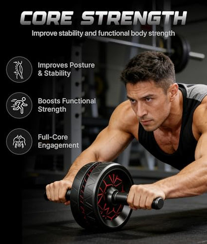 Ab Roller Wheel for Abs Workout, Exercise Wheels with Thick Knee Pad, No Noise Ab Wheel Roller for Core Workout, Abdominal Exercise, Rueda Para Abdominales, Home Gym Fitness Equipment for Men Women