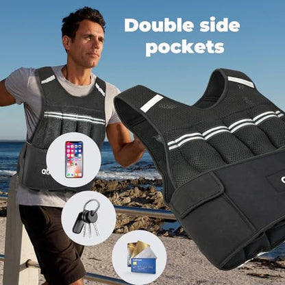 ATIVAFIT Adjustable Weighted Vest 2–22LB with Removable Weights & Reflective Strips, Comfortable Workout Vest for Walking, Running, Strength Training, Cardio and Home Fitness for Men, Women & Teens