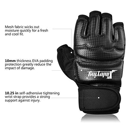 Punch Bag Boxing Martial Arts MMA Sparring Grappling Muay Thai Taekwondo Training PU Leather Wrist Wraps Gloves - color: Black, size: Small
