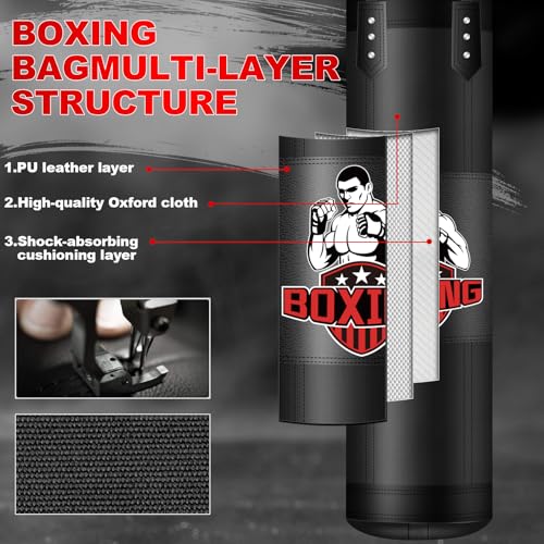 Punching Bag for Adults, 4FT PU Heavy Boxing Bags with Chain Ceiling Hook, Hanging Boxing Bag for Kickboxing Muay Thai Karate Judo Taekwondo Home Gym Training, Unfilled - style: Fighter