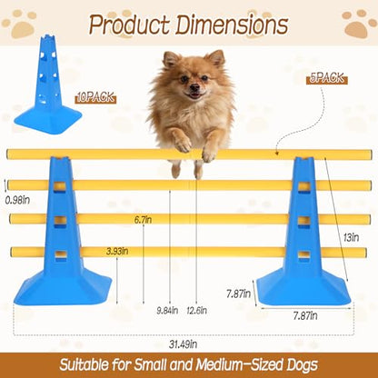 Dog Agility Hurdle Cone Set, Dog Agility Course Backyard Set with Height Adjustable Crossbar for Rehabilitation & Beginners, Dog Agility Equipment for Obstacle Courses,4 Height Levels (10 Pack