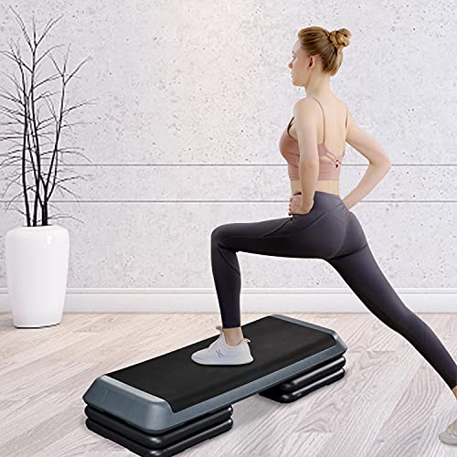 Yaheetech Aerobic Stepper, 4-6-8in Height-Adjustable Aerobic Exercise Step Platform Health Club Size w/Risers & Non-Slip Surface & Non-Marking Feet for Home Gym Workout & Training