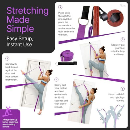 Leg Stretcher Strap with Door Anchor and Resistance Band, Splits Trainer - color: Royal Purple