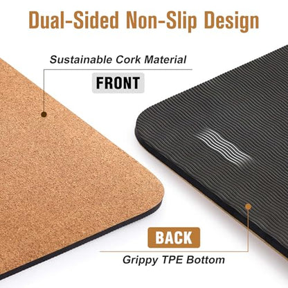 Premium Cork Yoga Mat 1/4 & 2/5 Inch Thick 72 x 26 in, Thick Cork and TPE Non Slip Yoga Mats for Women Men, Sweat Proof Eco-friendly, Great for Hot Yoga & Workouts