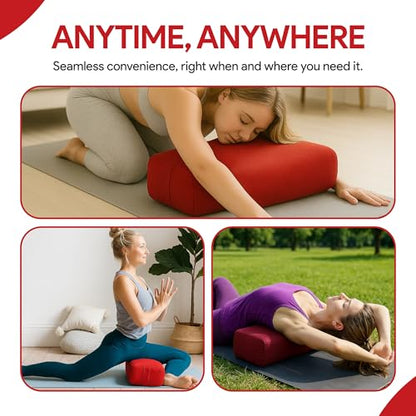 Rectangular Yoga Bolster Pillow for Meditation, Yoga & Back Support – Soft Meditation Cushion with Removable Hand Wash Cotton Cover & Carry Handle (Red) - color: Red