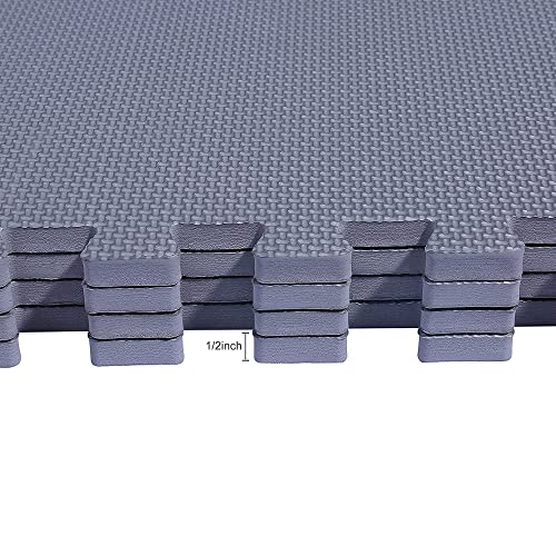 BalanceFrom Puzzle Exercise Mat 1/2" Thick, EVA Interlocking Foam Floor Tiles for Home Gym, Mat for Home Workout Equipment, Floor Padding for Kids, Gray, 24 in x 24 in x 1/2 in, 48 Sq Ft - 12 Tiles
