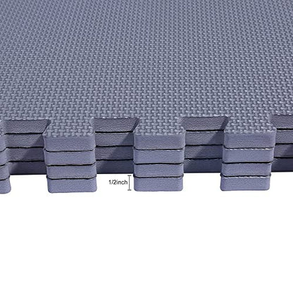 BalanceFrom Puzzle Exercise Mat 1/2" Thick, EVA Interlocking Foam Floor Tiles for Home Gym, Mat for Home Workout Equipment, Floor Padding for Kids, Gray, 24 in x 24 in x 1/2 in, 48 Sq Ft - 12 Tiles