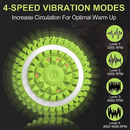 Vibrating Ball Massager, Vibration Massage Ball for Physical Therapy, Mobility Ball for Workout Recovery, Deep Tissue Massager for Pain Relief and Trigger Point Treatment (Green)