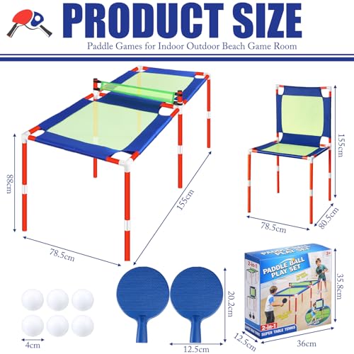 Portable Trampoline Table Tennis Game Set 57 x 30 x 30 Inches Foldable Tennis Table Set Includes 2 Paddles 6 Balls Paddle Games for Indoor Outdoor Beach Game Room