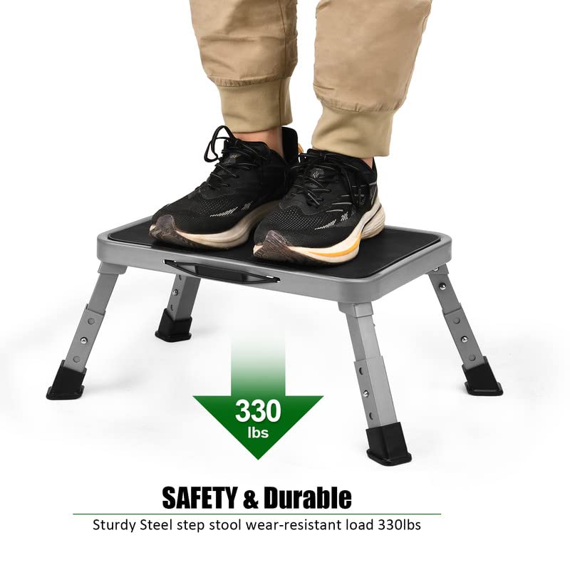 Foldable Step Stool, Adjustable Step Stool with a Non-Slip Platform, Step Ladder with Thick Rubber Feet for Adults or Children in Kitchen, Bedroom, Office, Rv, 330 Lbs Capacity