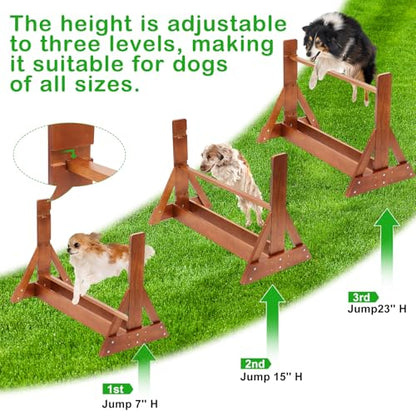Leinuosen Wooden Dog Agility Jump for Professional Training, Stable Indoor & Backyard Obedience Training Jump with Adjustable Height, Solid Pine Dog Agility Equipment for Puppies and Adult Dogs