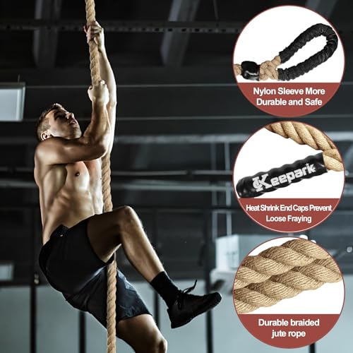 Climbing Rope Gym Exercise Ropes - 1.5 Inch Diameter 10FT 15FT 20FT 25FT 30FT 35FT 40FT 50FT Climb Rope for Fitness & Strength Training, Workout Climbing Rope for Adults Home Indoor or Outdoor - style: 1.5inch-30ft