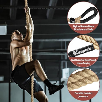 Climbing Rope Gym Exercise Ropes - 1.5 Inch Diameter 10FT 15FT 20FT 25FT 30FT 35FT 40FT 50FT Climb Rope for Fitness & Strength Training, Workout Climbing Rope for Adults Home Indoor or Outdoor - style: 1.5inch-30ft