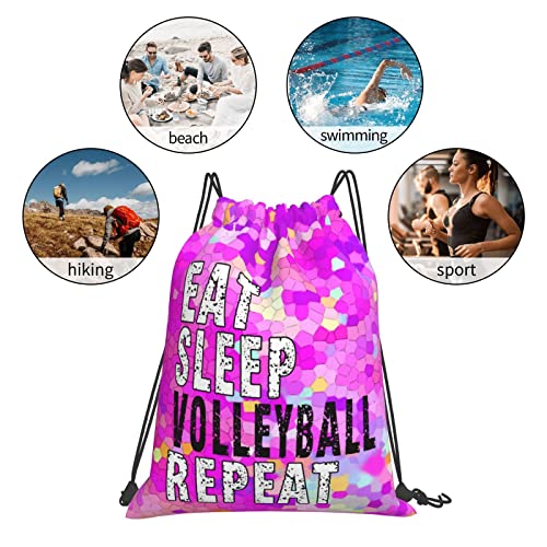 Drawstring Backpack Gym String Bag Sports Drawstring Sackpack For Women Men - color: New Eat Sleep Volleyball Repeat