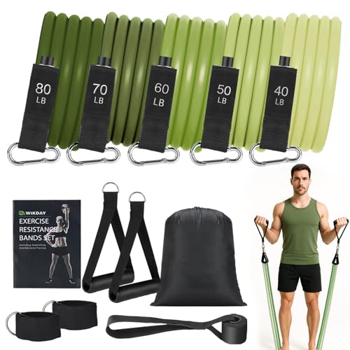 Exercise Resistance Bands with Handles for Working Out Workout Bands Set with Door Anchor for Physical Therapy, Yoga, Pilates - color: Green, size: Extra Heavy (40-300lb)