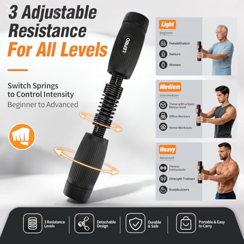 Forearm & Wrist Strength Trainer, Adjustable Resistance Forearm Exerciser with Interchangeable Springs Design, Beginner to Advanced Portable Arm Exercise Equipment for Home, Gym, Office