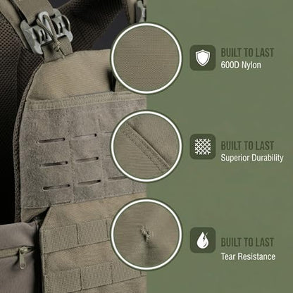 Tactical Weighted Vest for Men & Women Adjustable Strength and Endurance Workout Vest with MOLLE Panel Padded Shoulder Straps Breathable Mesh Quick Release Buckles for Running Rucking Training Fitness - color: Green