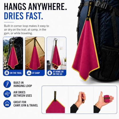 Backpacking Ultralight Quick Dry Microfiber Soft Fast Drying Hand and Face Towel Wash Cloth Camping Yoga Hiking Active Lifestyle Small (Magenta, Small)