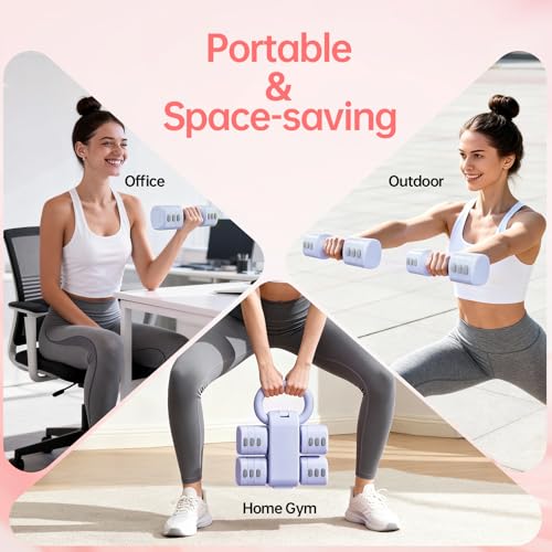 Adjustable Kettlebell Set, 4-in-1 Free Weight Kettlebell sets (5.5lbs 7.7lbs 9.9lbs 12.1lbs) for women, Hand Weight Dumbbell Set of 2 for Home Gym Fitness Training