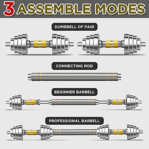 PHOEROS Adjustable Dumbbell Set - 44/66/88 LBS weights set, Dumbbell Barbell 3 in 1, Steel Dumbbells Pair with Connecting Rod for Adults Women Men Fitness Workout, Home Gym Exercise Training Equipment