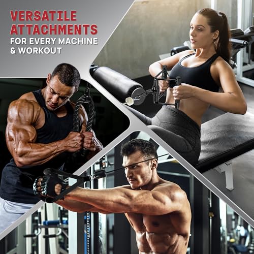 Yes4All Cable Machine Attachment, Row Handles, Tricep Rope, Straight Bar, V Bar, LAT Pulldown Accessories Load 880 LB for Home Gym - color: I.(Black) Cable Attachments Full Accessories Set