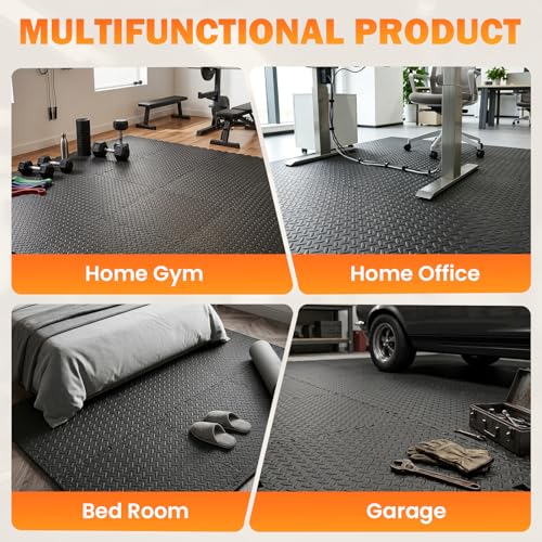 18 Tiles EVA Interlocking Foam Gym Floor Mats Set, 12"x12"x0.4" Protective Puzzle Flooring for Home Gym Workout Exercise Garage Playroom (18Pcs)