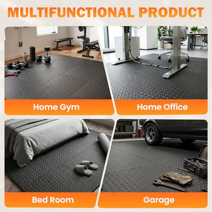 18 Tiles EVA Interlocking Foam Gym Floor Mats Set, 12"x12"x0.4" Protective Puzzle Flooring for Home Gym Workout Exercise Garage Playroom (18Pcs)