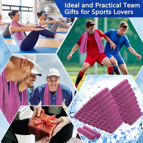 100 Pack Cooling Towels, 40"x12" Cooling Towels for Neck and Face Breathable Soft Chilly Sweat Rag Microfiber Sport Rags for Gym Yoga Golf Running - color: Rose Red