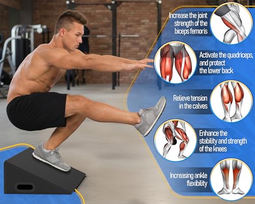 Slant Board, 19" Wide Wooden Calf Stretcher Slant Board for Calf Stretching, Knees Over Toes, Weightlifting and Heel Elevated Squats for Strength & Flexibility Training