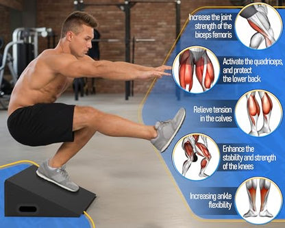 Slant Board, 19" Wide Wooden Calf Stretcher Slant Board for Calf Stretching, Knees Over Toes, Weightlifting and Heel Elevated Squats for Strength & Flexibility Training