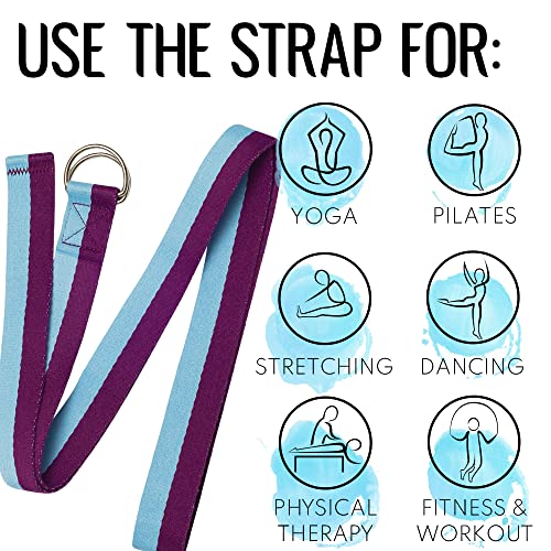 TECEUM 2 IN 1 Yoga & Mat Strap for Stretching – Cotton – 6/8/10 ft - color: Purple Blue, size: 6 ft