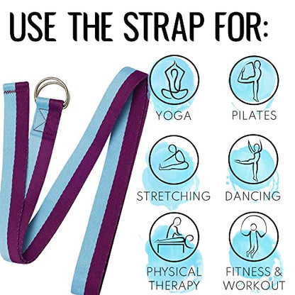 TECEUM 2 IN 1 Yoga & Mat Strap for Stretching – Cotton – 6/8/10 ft - color: Purple Blue, size: 10 ft