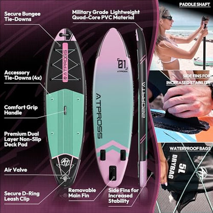 11'6"x35" Inflatable Paddle Board, 450lbs Extra Wide Stand Up Paddleboard for Adults with Premium SUP Accessories Kit & Backpack, Blow Up Kayak Non-Slip Stable Deck Boat for Yoga Fishing Surf - style: Pink