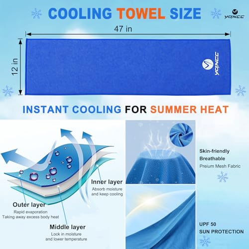 4 Pack Cooling Towels (47"x12"), Ice Cool Neck Towel, Soft Breathable Microfiber for Yoga, Golf, Gym, Running, Camping & Hot Weather