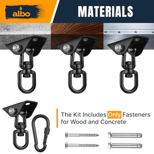 Albo 2650 LBS Ceiling Mount Swing Hanger Hook for Hammock Chair & Porch Swing, 360° Rotating Heavy Duty Bracket with Safety Carabiner, Punching Bag, Yoga Swing, TRX Strap, Garage Gym