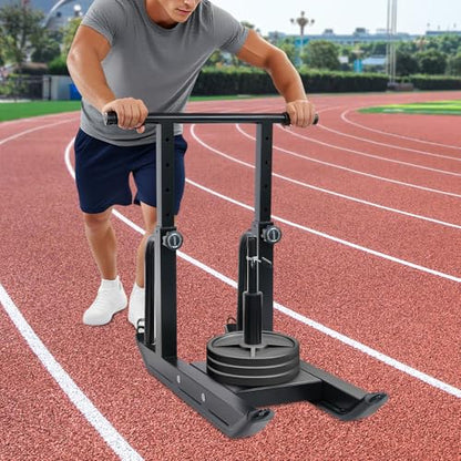 Weight Sled for Push-Pull Training, Fitness Workout Sled for Strength and Speed, Compatible with 1" & 2" Weight Plates, Adjustable Height, Heavy-Duty Prowler Sled, Black