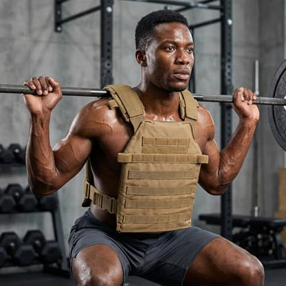 Adjustable Weighted Vest Fitness Sport Training Strength and Endurance Training,Quick Release with Molle for Running,Fitness Workouts - color: Tan