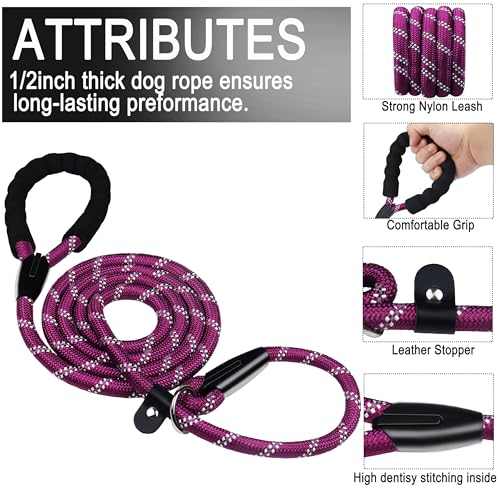 6 FT Heavy Duty Dog Leashes with Comfortable Padded Handle,Wine Red - color: Wine Red, size: 6 Feet x 1/2 Inch