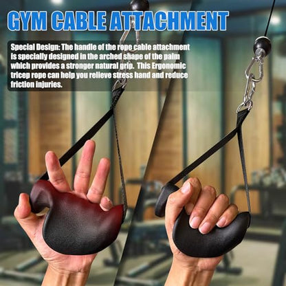 Ergonomic Tricep Rope Pulldown Attachments, Upgraded 27 32 40 & 47 Inch Extra Long Triceps Rope Cable Attachments for Gym, LAT Pull Down Bar for Cable Machine, Tricep Workout Cable Attachments