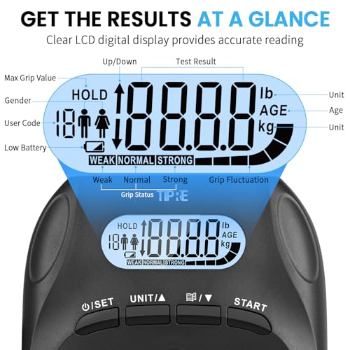 396lbs/180kg Grip Strength Tester, Hand Grip Dynamometer, Digital Grip Strength Tester with LCD Display, Adjustable Hand Grip Training Gauge, Hand Grip Testing for Sports Home School Use - color: Black